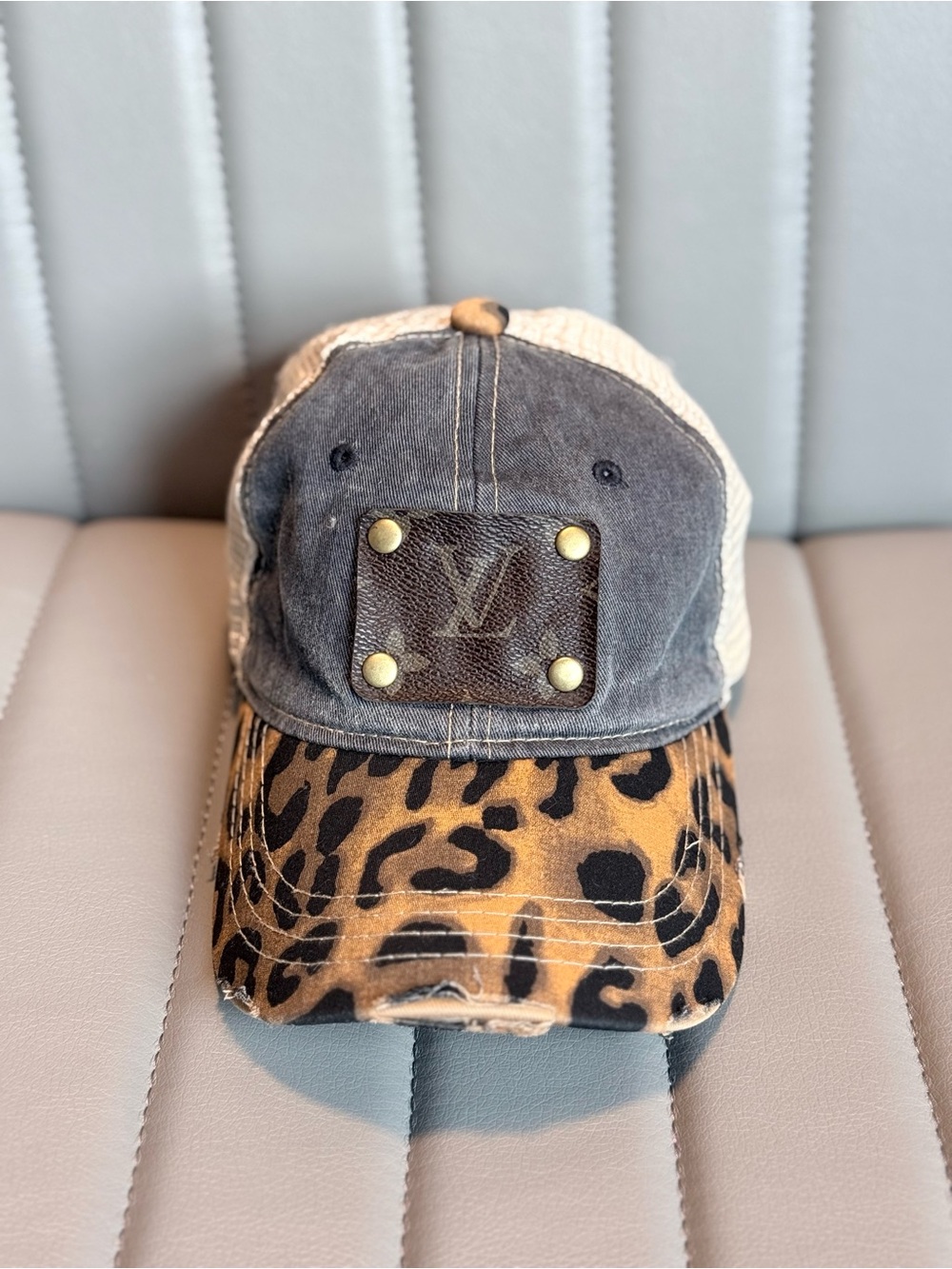Keep it Gypsy Upcycled Louis Vuitton Patch Leopard Baseball Cap Vintage Style
